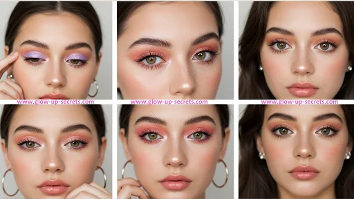 Examples of cute makeup looks emphasizing soft features and bright eyes.