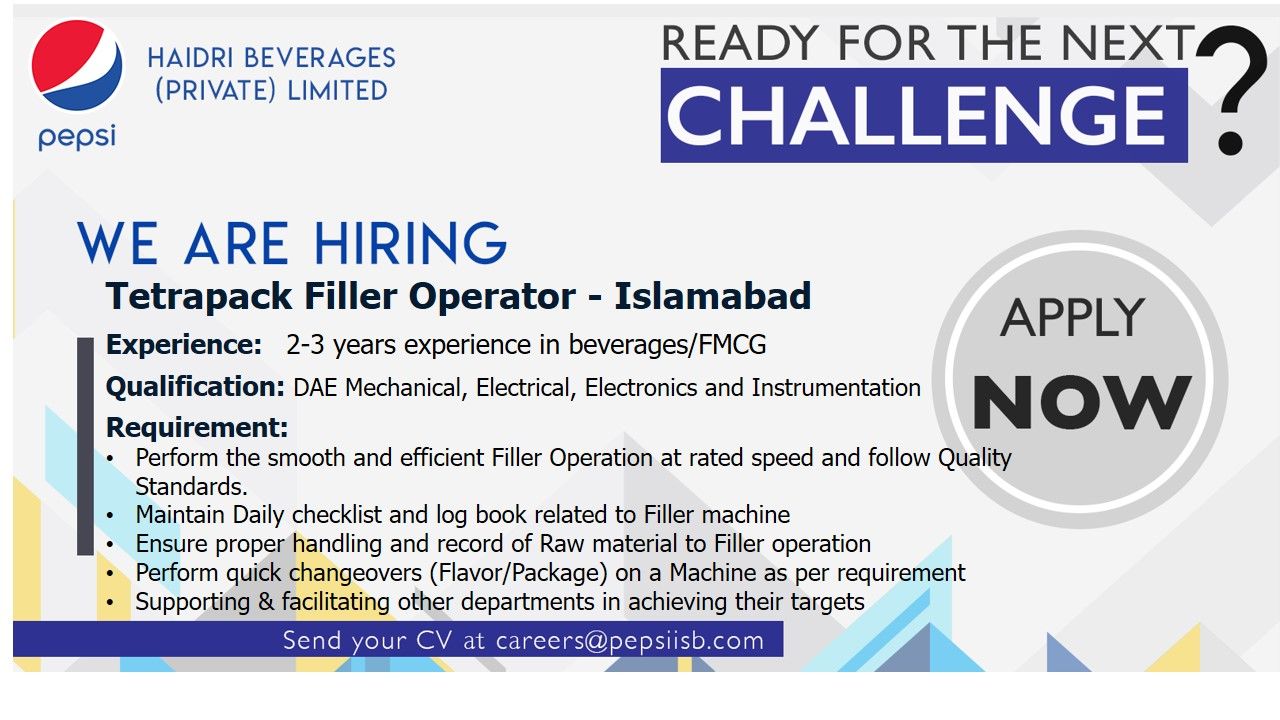 Haidri Beverages Pvt Ltd Jobs Tetrapack Filler Operator