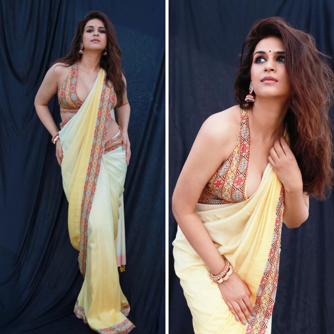 Shraddha Das Grabs Attention in a Bold Yellow Saree: The Enchanting Elegance