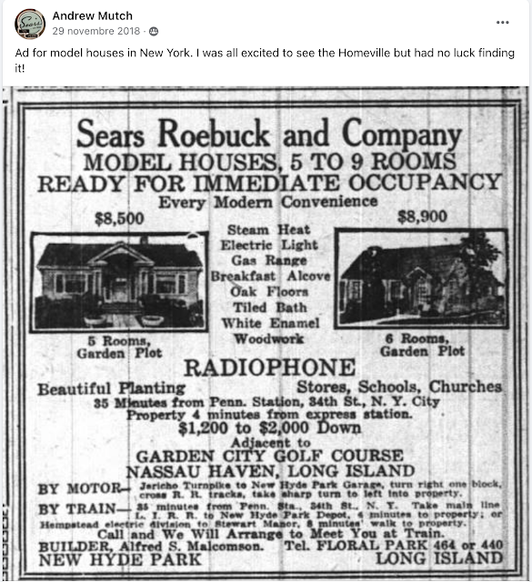 newspaper snippet showing Sears model homes in Garden City NY
