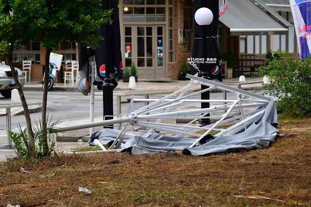 Ζημιές σε εξοπλισμό καταστημάτων στο Ναύπλιο από τον δυνατό αέρα