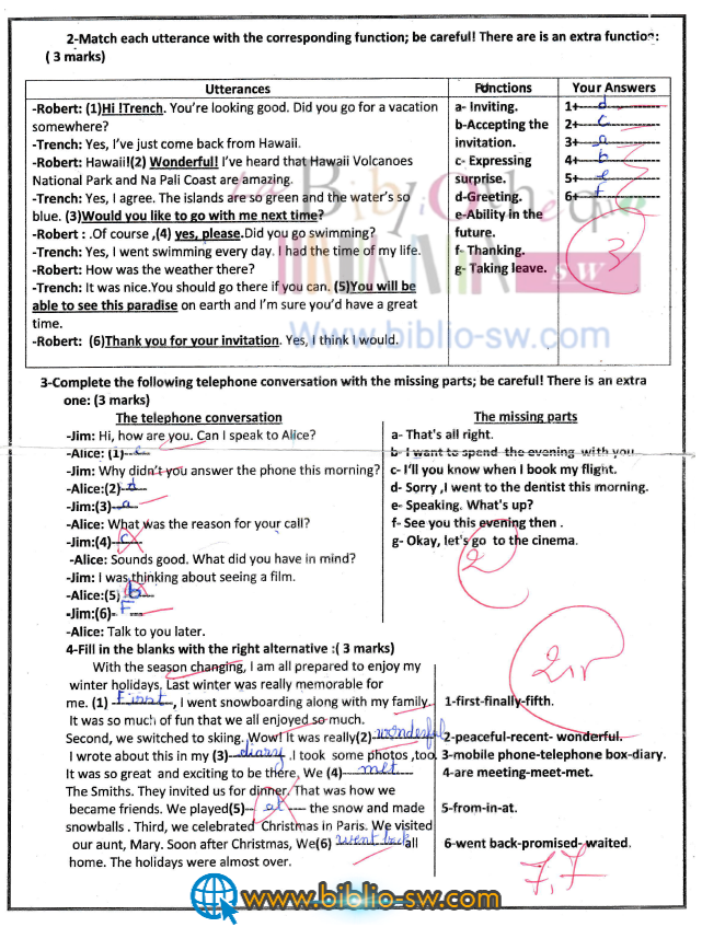 8th form  : MID-TERM  TEST  N° 1