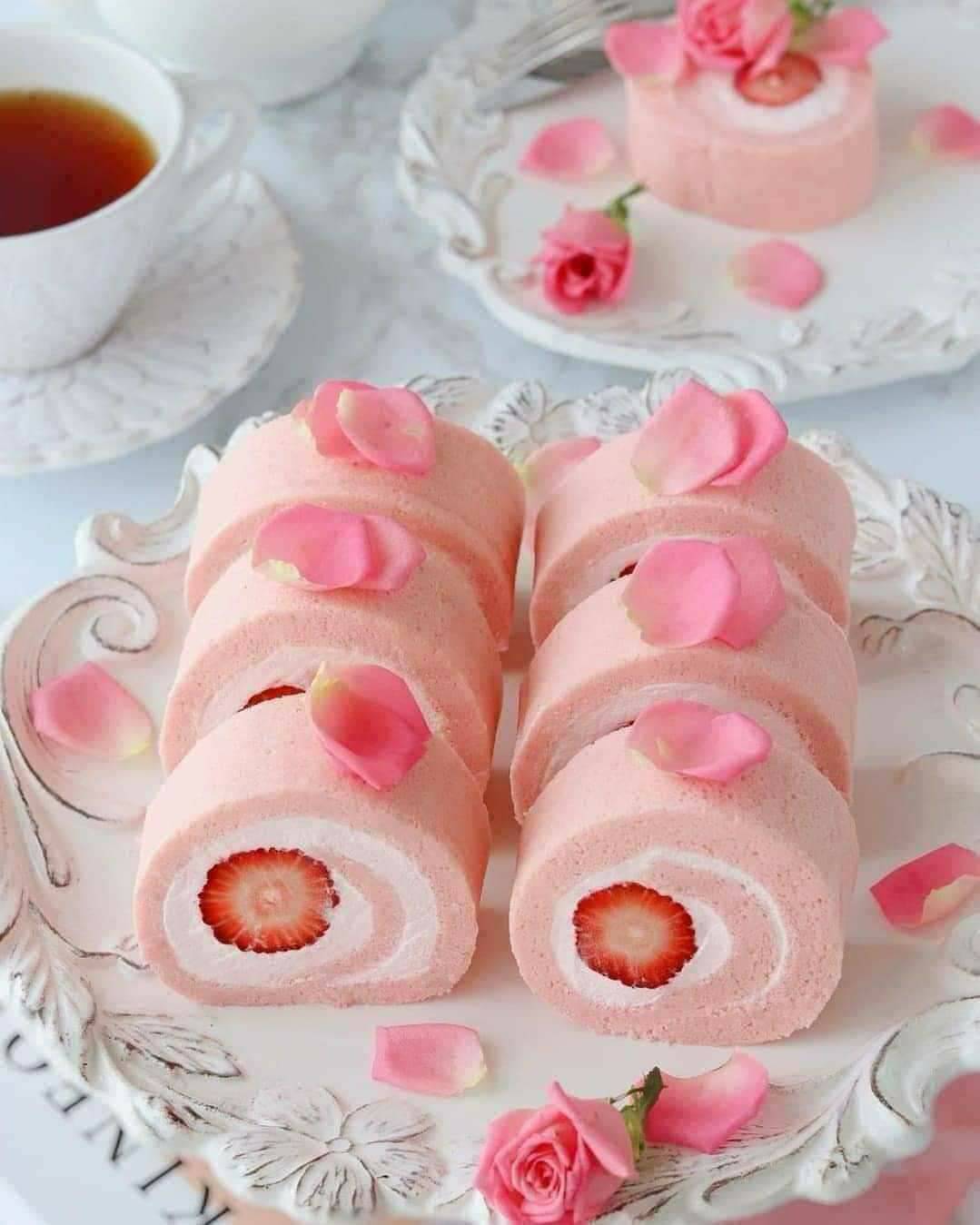 Pink strawberry swiss roll