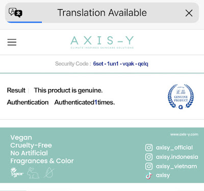 Axis-y Green Vital Energy Complex Sheet Mask Authentication