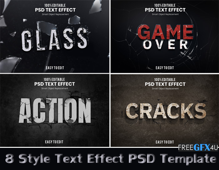 8 Style Text Effect PSD Templates
