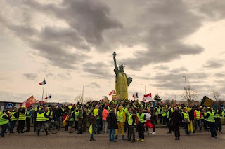 Press Photograps from Yellow Vest Protests Detail of French People together, related to Liberty Leading the People.