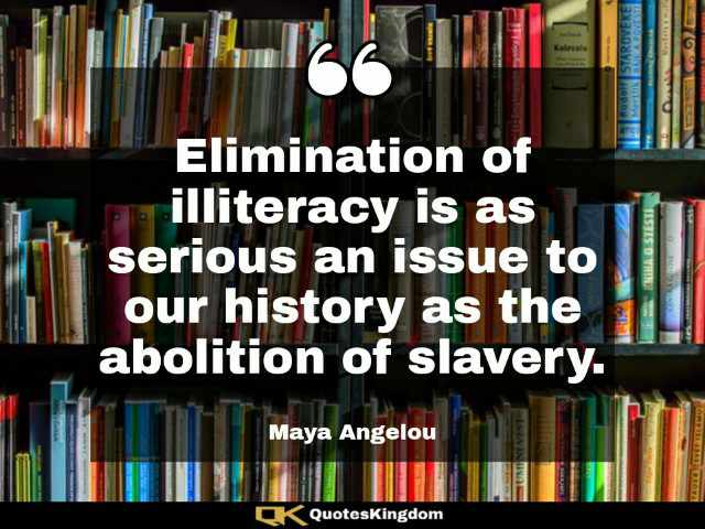 Maya Angelou famous quote. Maya quote. Elimination of illiteracy is as serious an issue to history ...