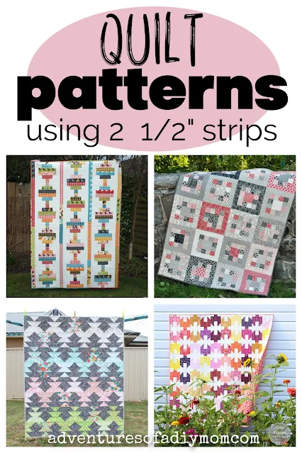 collage of quilt patterns using 2 1/2 inch strips of fabric