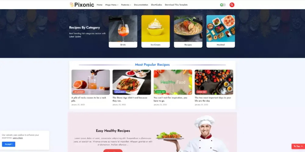 Pixonic Premium Cooking Blogger Templates