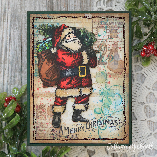 A Merry Christmas Vintage Holiday Card by Juliana Michaels featuring Tim Holtz Vintage Holiday and The Poinsettia Stamp Set
