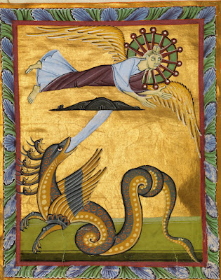 Seven-headed dragon, Devil, in Bamberger Apokalypse manuscript