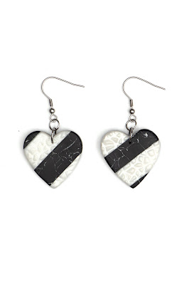 Boucles d'oreilles imitation marbre noir et blanc polymère stenna bijoux coeur