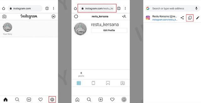 cara copy link akun instagram sendiri di browser