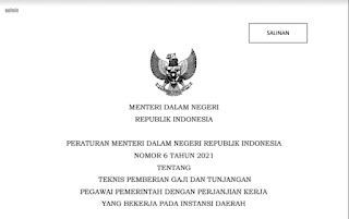 Download Permendagri Nomor 6 Tahun 2021 Tentang Teknis Pemberian Gaji Dan Tunjangan Pegawai Pemerintah Dengan Perjanjian Kerja Yang Bekerja Pada Instansi Daerah