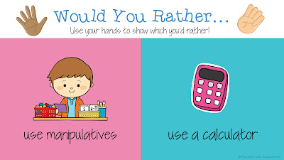Would you rather slide questions with child with toys in front (“use manipulatives”) or calculator (“calculator”)