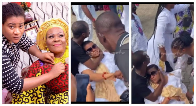 Nkechi Blessing faints during her mother's burial (Videos)