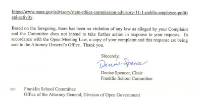 Franklin School Committee statement in regards to OPML complaint