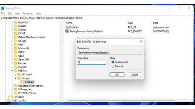How to Stop Google Chrome Saving Browsing History By Editing the Registry