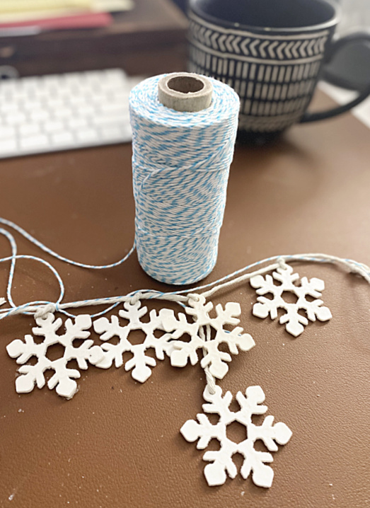 baker's twine roll and snowflakes