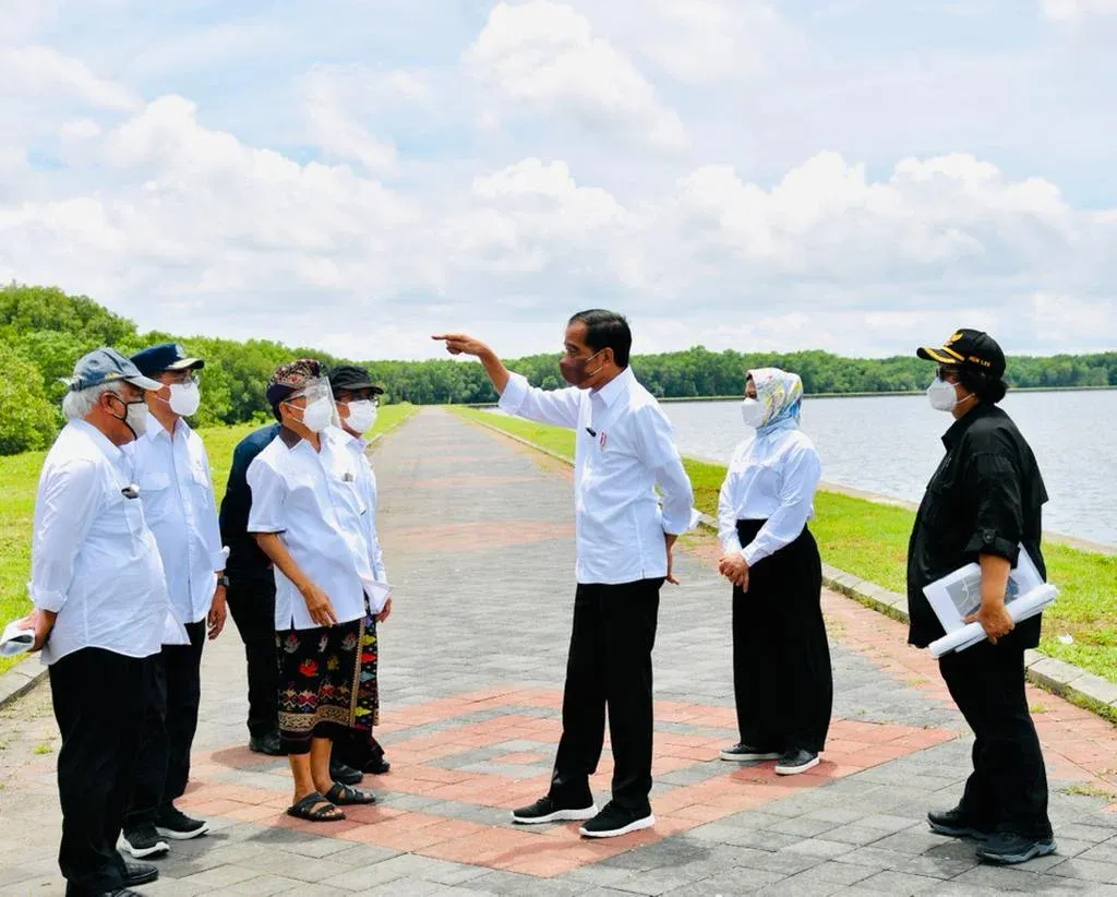 President Joko Widodo and First Lady Iriana Joko Widodo visit the Mangrove Conservation Forest, in Pemogan, South Denpasar, Denpasar City, Thursday (02/12/2021). (Photo: BPMI Setpres/Laily Rachev)