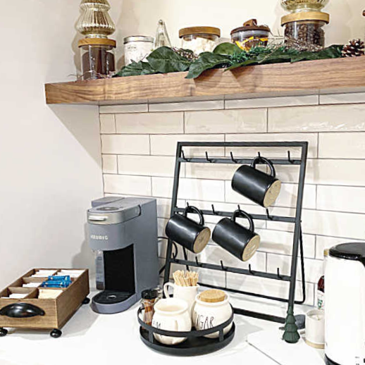 coffee bar with tea bag organizer