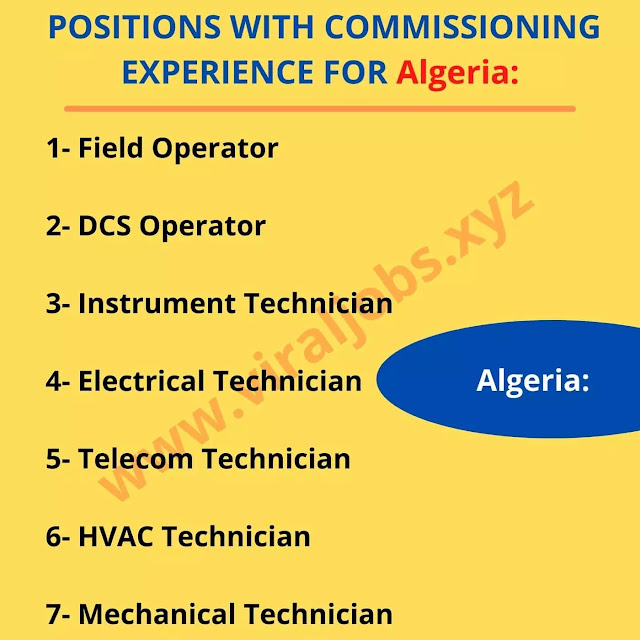 WE ARE LOOKING FOR FOLLOWING POSITIONS WITH COMMISSIONING EXPERIENCE FOR Algeria: