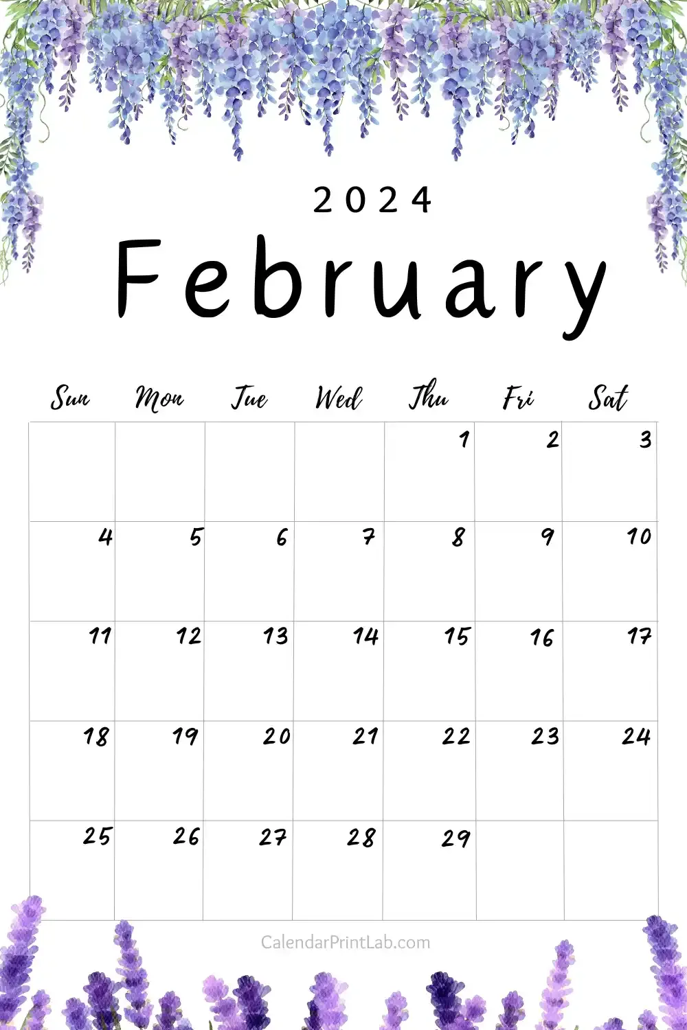 February 2024 Violet Flower Calendar