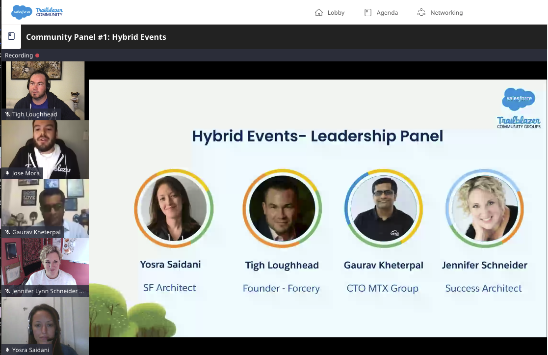 Jennifer Schneider, Jose Mora, Guarav Kheterpal, Yosra Saidani and Salesforce MVP Tigh Loughhead