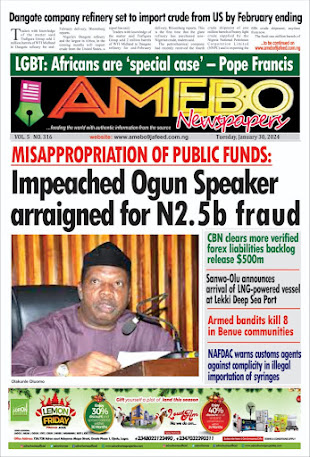 AMEBO DAILY NEWSPAPERS FRONTPAGE