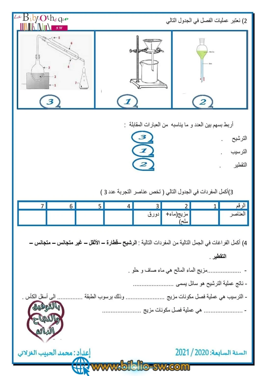 سابعة أساسي : فرض مراقبة عدد 1 في الفيزياء + الإصلاح ( نموذج عدد 1 )