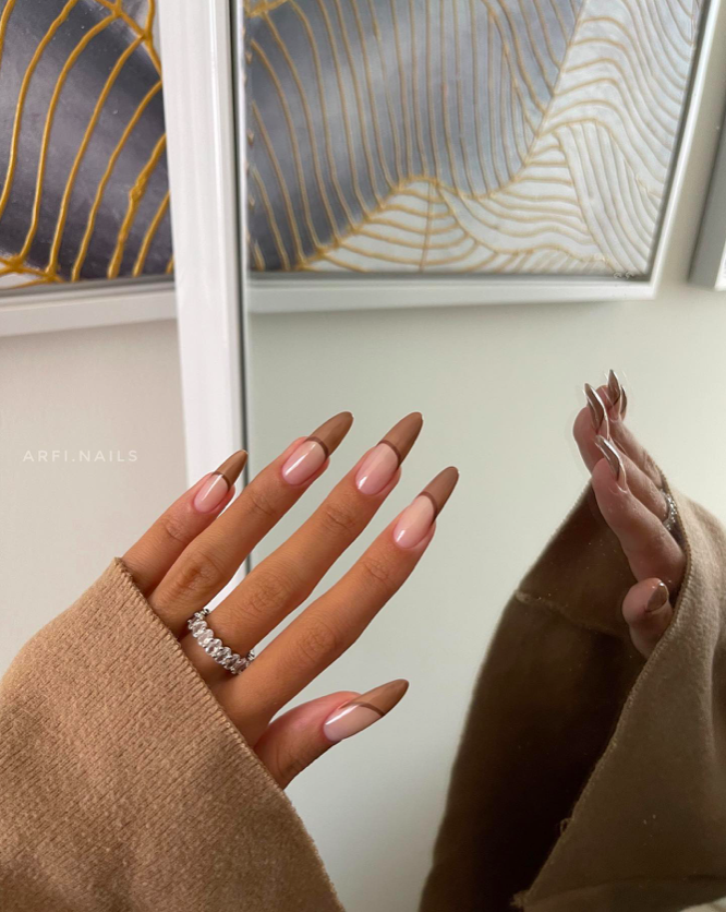 Fall Nail Designs 2023 | Double Brown French by Arfi Nails