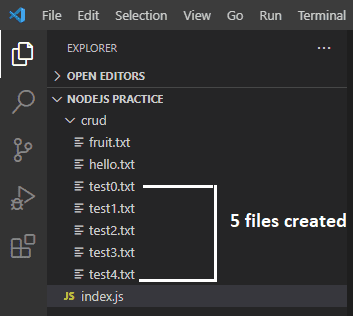 the node js code created multiple files with the same name inside crud directory