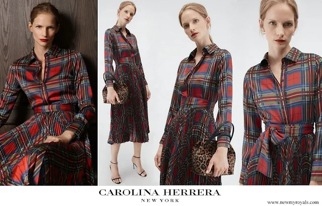 Queen Mathilde wore CH Carolina Herrera Wild Tartan Shirt Dress