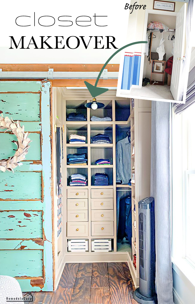 kids room closet transformed with ample storage and a sliding barn door