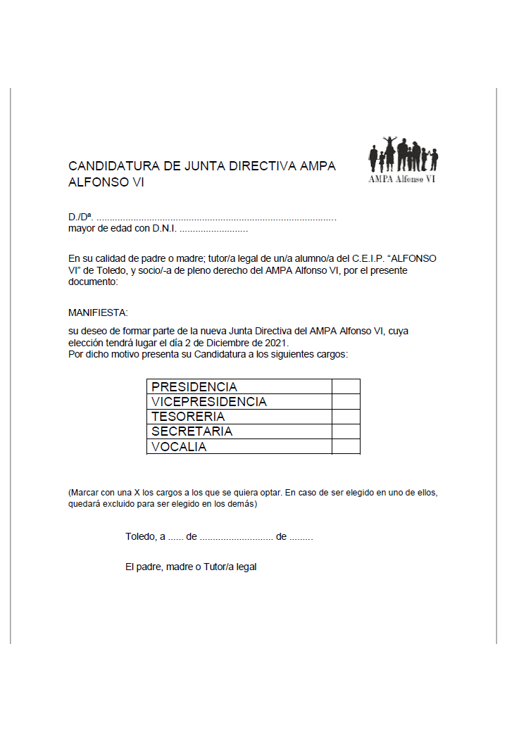 RECORDATORIO: CONVOCATORIA ASAMBLEA GENERAL EXTRAORDINARIA AMPA COLEGIO PÚBLICO ALFONSO VI 2 DICIEMBRE