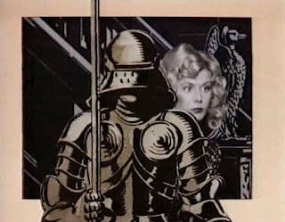 Glynis Barber hiding behind suit of armour in Jane