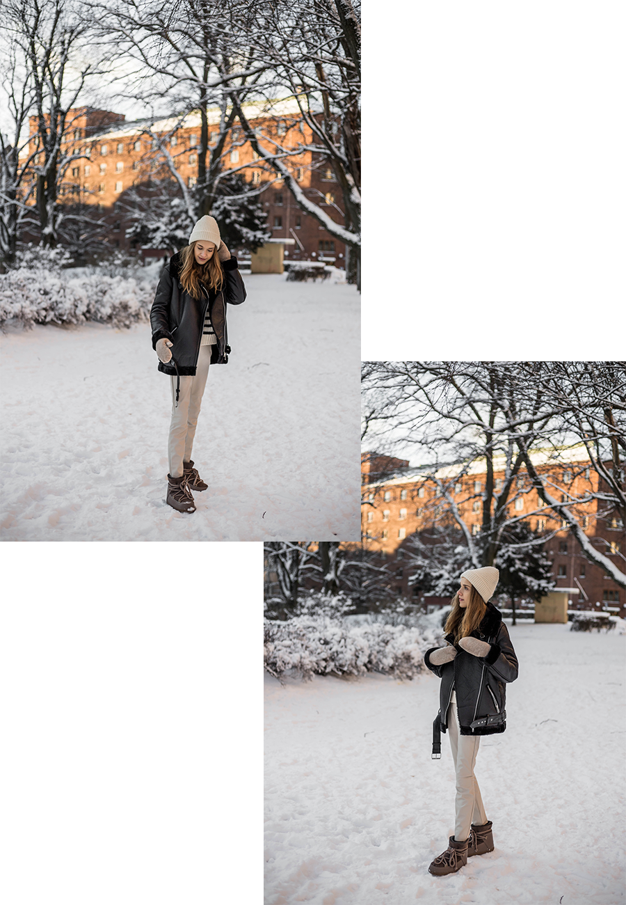 Talviasu raidallisen neuleen kanssa // Winter outfit with striped knit