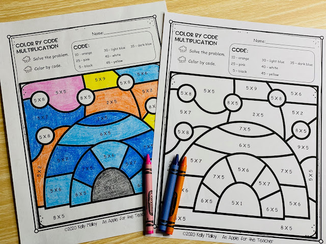 Winter Color By Number Worksheets Addition Igloo