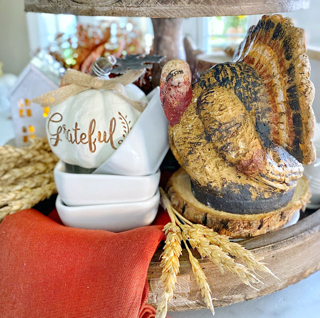 Dining Delight: Tiered Tray Decorated for Canadian Thanksgiving