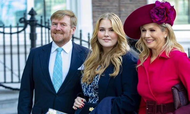 Queen Maxima wore a new red wool crepe dress by Natan. Crown Princess Amalia wore a new naomi chiffon crepe maxi dress by LaDress