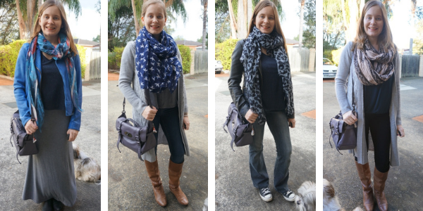 Mulberry alexa foggy grey with winter layers chunky scarves | awayfromblue