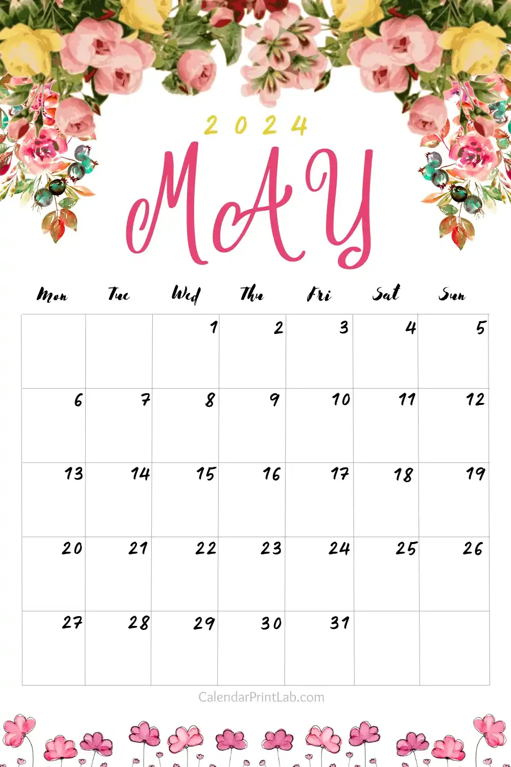 Floral May 2024 Calendar Printable