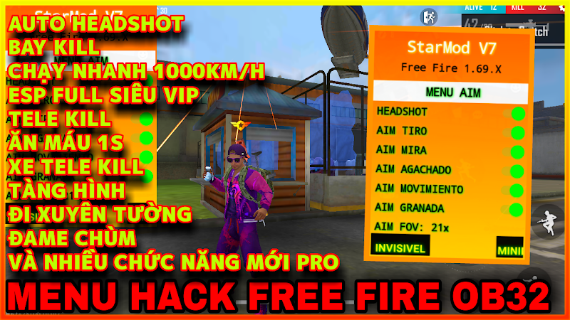 MENU MOD FREE FIRE OB32 - MENU MOD CHẠY NHANH, AUTO HEADSHOT 100%, BAY KILL, XÓA TỐ CÁO