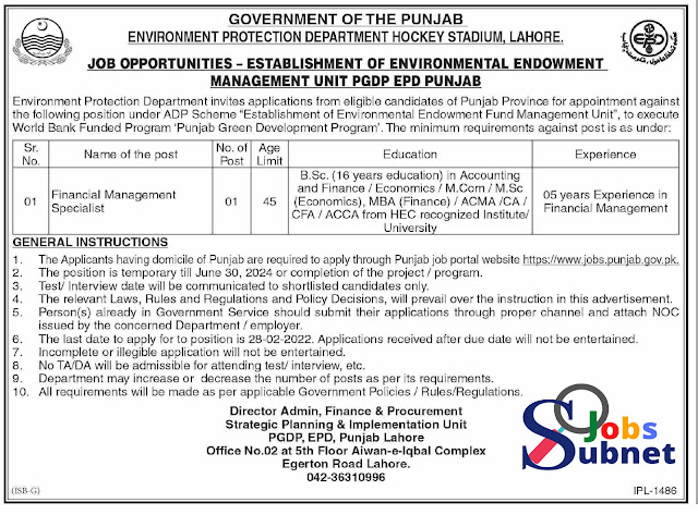 Environment Protection Department EPD Jobs 2022 In Lahore