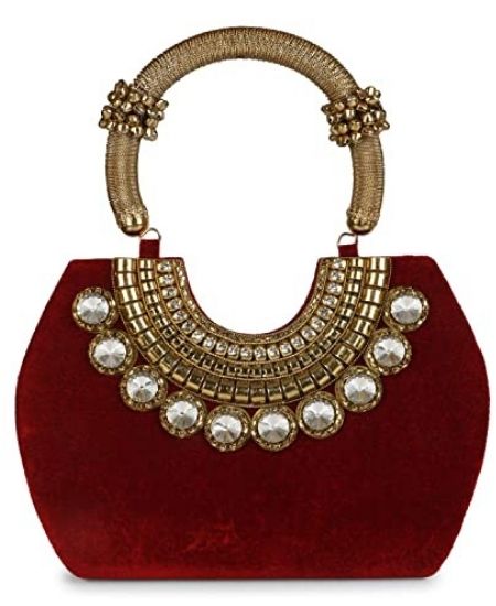 Vanya Velvet Bridal Handbag Clutch With Golden Handle