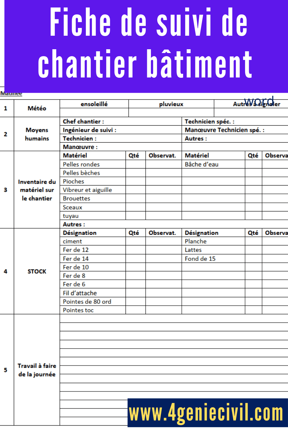 rapport de suivi de chantier doc