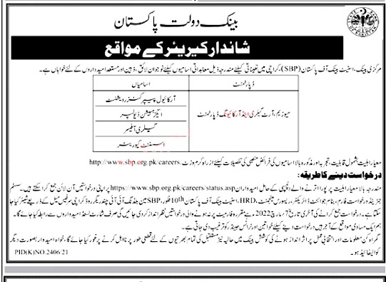 State Bank of Pakistan SBP New Jobs 2022 – Apply Online