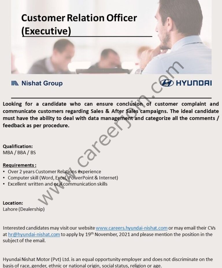 Jobs in Hyundai Nishat Motors Pvt Ltd