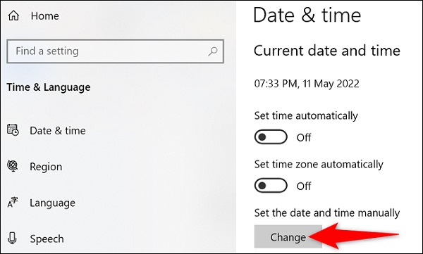 قم بتغيير الساعة في Windows 10