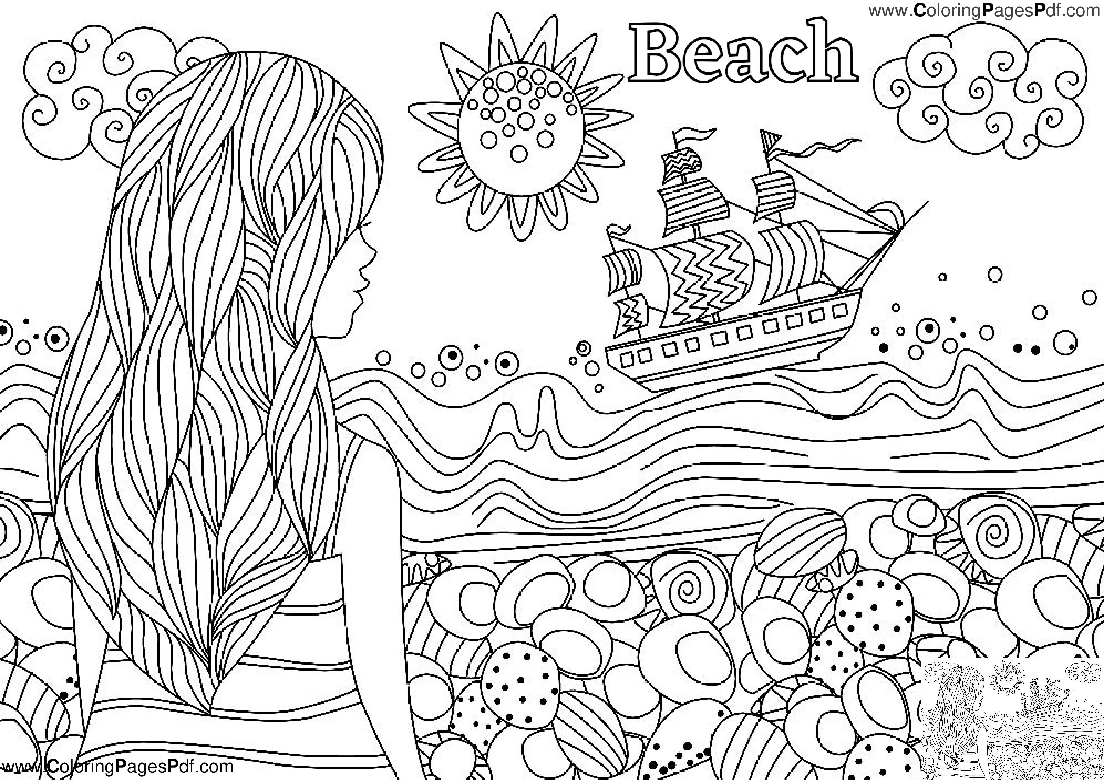 Beach coloring pages for adults
